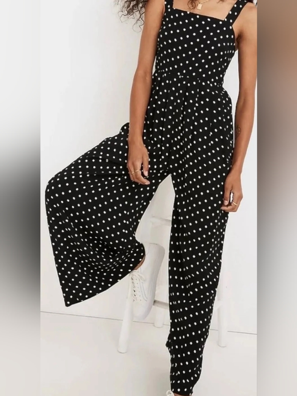 Madewell Women's Polka Dot Wide Leg Jumpsuit Size 0 Dark Navy